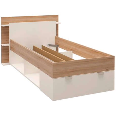 Cama de solteiro ALBO - Carvalho Oak e Visón