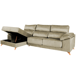 Sofá chaise longue MERIDA com baú - YVONNE 4 - Bege Champanhe