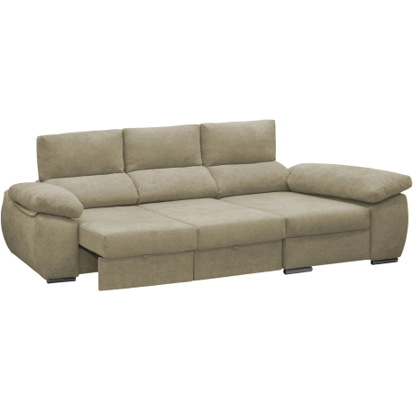 Sofá chaise longue PAMELA com cama e baú - YVONNE 4 - Bege Champanhe