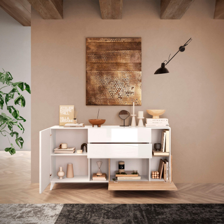 Aparador MONACO - branco alto brilho e carvalho Aparador MONACO - branco alto brilho e carvalho