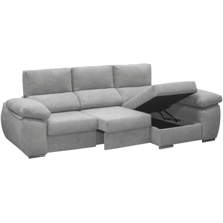 Sofá chaise longue PAMELA com cama e baú - YVONNE 13 - Cinzento Claro Sofá chaise longue PAMELA com cama e baú - YVONNE 13 - Cinzento Claro