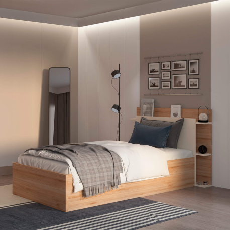 Cama de solteiro elevatória BRENDA - carvalho e branco Cama de solteiro elevatória BRENDA - carvalho e branco