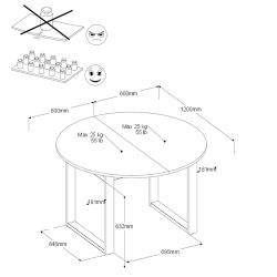 Mesa extensível WENDY (120-155cm) - carvalho - dimensões
