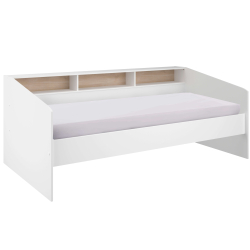 Cama de solteiro SLEEP compacta e com nichos - branco e carvalho