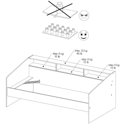 Cama de solteiro SLEEP compacta e com nichos - branco e carvalho - dimensões