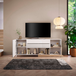 Aparador MONACO com 2 portas e 2 gavetas (241cm) - branco brilho e carvalho