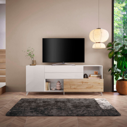 Aparador MONACO com 2 portas e 2 gavetas (241cm) - branco brilho e carvalho