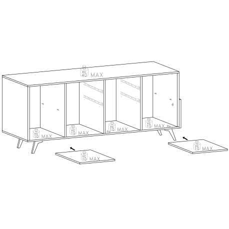 Aparador MONACO com 2 portas e 2 gavetas (241cm) - branco brilho e carvalho pesos