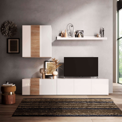 Estante TV VENUS com 3 elementos - Branco Brilho e Carvalho