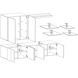 Estante TV VENUS com 3 elementos - Branco Brilho e Carvalho