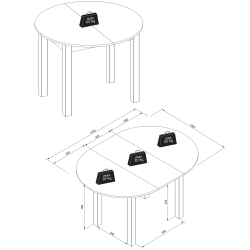 Mesa redonda extensível COBURG (100-140cm) - Carvalho Artesanato e Preto - pesos e dimensões