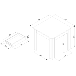 Mesa quadrada OSLO com gaveta - Branco - dimensões