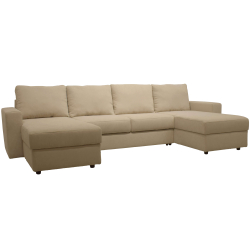 Sofá chaise longue duplo NOBLE com cama e baú - bege