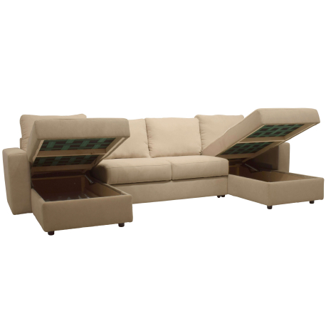 Sofá chaise longue duplo NOBLE com cama e baú - bege
