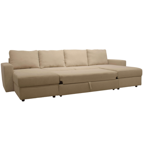 Sofá chaise longue duplo NOBLE com cama e baú - bege