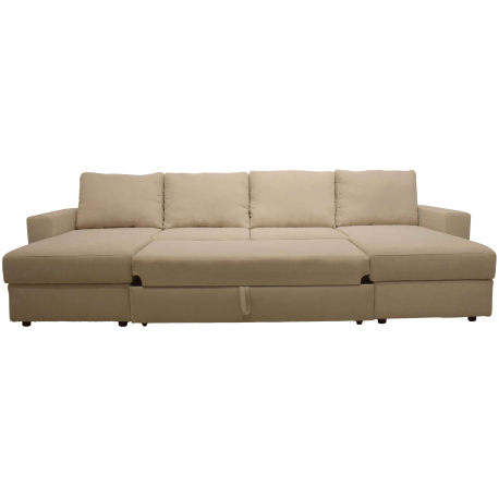 Sofá chaise longue duplo NOBLE com cama e baú - bege