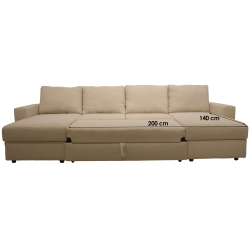 Sofá chaise longue duplo NOBLE com cama e baú - bege