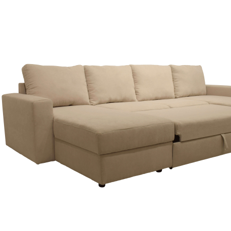 Sofá chaise longue duplo NOBLE com cama e baú - bege