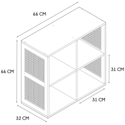 Estante BALI com 4 cubos - carvalho rattan - dimensões