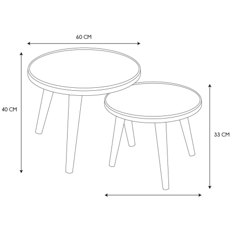 Conjunto de 2 mesas de centro FELIX - carvalho e preto - dimensões