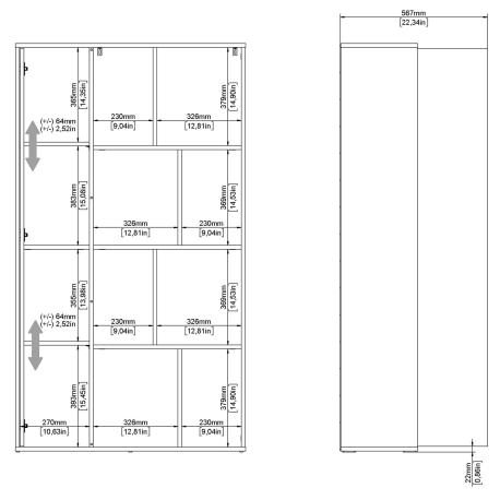 Estante PENEDA com 1 porta e 6 prateleiras - branco e carvalho Estante PENEDA com 1 porta e 6 prateleiras - branco e carvalho