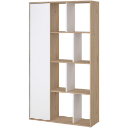 Estante PENEDA com 1 porta e 6 prateleiras - branco e carvalho Estante PENEDA com 1 porta e 6 prateleiras - branco e carvalho