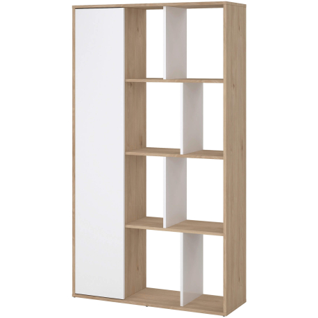 Estante PENEDA com 1 porta e 6 prateleiras - branco e carvalho Estante PENEDA com 1 porta e 6 prateleiras - branco e carvalho