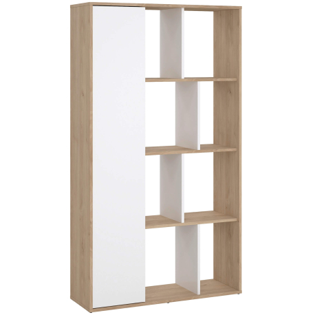 Estante PENEDA com 1 porta e 6 prateleiras - branco e carvalho Estante PENEDA com 1 porta e 6 prateleiras - branco e carvalho