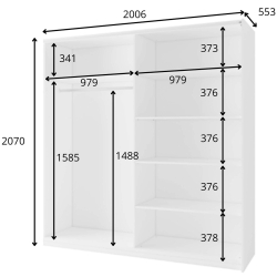 Roupeiro ARSALA 11 com espelho 200cm - branco mate - dimensões Roupeiro ARSALA 11 com espelho 200cm - branco mate - dimensões