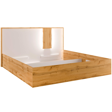 Cama de casal elevatória WOOD - carvalho artesanato e branco brilho Cama de casal elevatória WOOD - carvalho artesanato e branco brilho