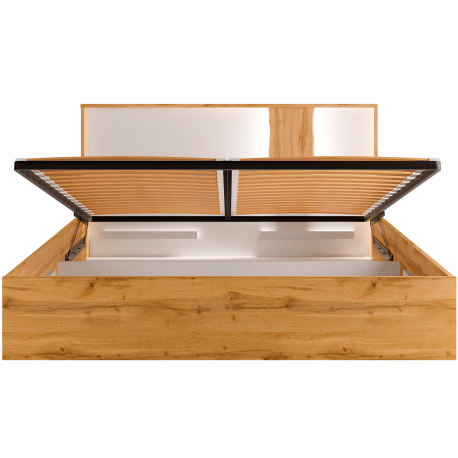 Cama de casal elevatória WOOD - carvalho artesanato e branco brilho Cama de casal elevatória WOOD - carvalho artesanato e branco brilho