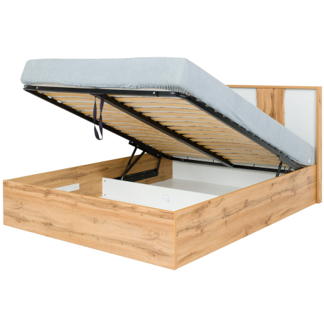 Cama de casal elevatória WOOD - carvalho artesanato e branco brilho Cama de casal elevatória WOOD - carvalho artesanato e branco brilho