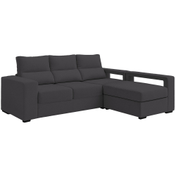 Sofá chaise longue reversível DHARAN com puffs - cinza escuro - dakota 19 Sofá chaise longue reversível DHARAN com puffs - cinza escuro - dakota 19