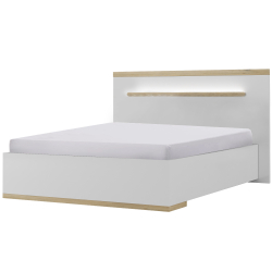 Cama de casal MIA - branco brilho e carvalho