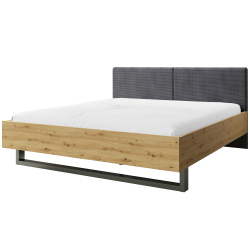 Cama de casal REMINI- Carvalho Artesanato e Cinzento Escuro