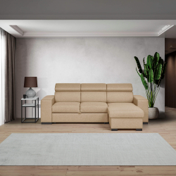 Sofá chaise longue reversivel JORDAN II com cama, baú e puffs - bege Sofá chaise longue reversivel JORDAN II com cama, baú e puffs - bege