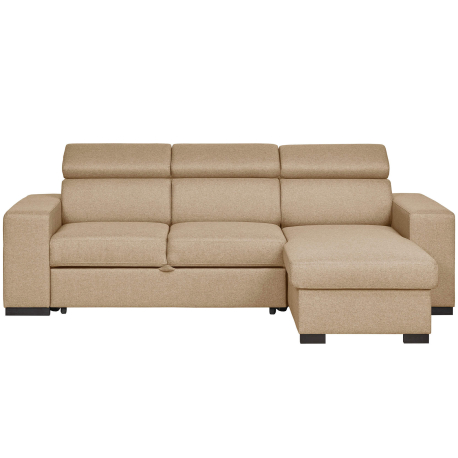Sofá chaise longue reversivel JORDAN II com cama, baú e puffs - bege Sofá chaise longue reversivel JORDAN II com cama, baú e puffs - bege