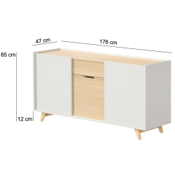 Aparador ALBA - Branco Mate e Carvalho - medidas
