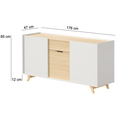 Aparador ALBA - Branco Mate e Carvalho - medidas
