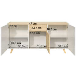 Aparador ALBA - Branco Mate e Carvalho - medidas