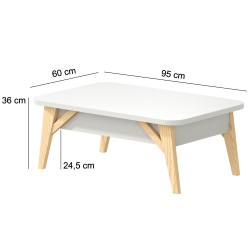 Mesa de centro ALBA com tampo deslizante e baú - Branco Mate e Carvalho