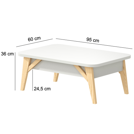 Mesa de centro ALBA com tampo deslizante e baú - Branco Mate e Carvalho