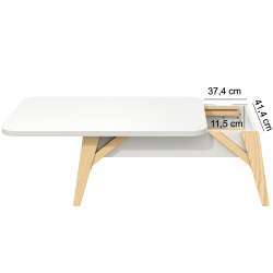 Mesa de centro ALBA com tampo deslizante e baú - Branco Mate e Carvalho