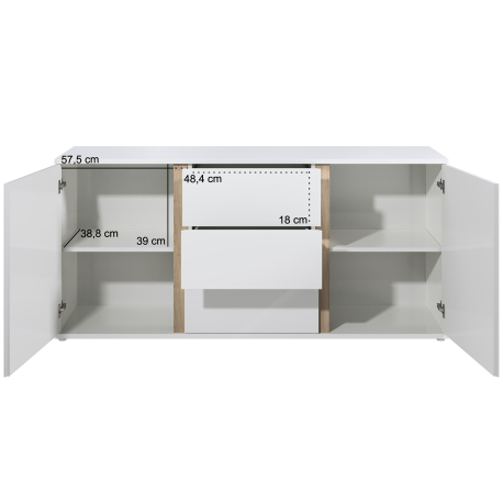 Aparador CHIADO Branco e Carvalho - medidas