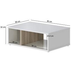 Mesa de Centro CHIADO Branco e Carvalho - medidas Mesa de Centro CHIADO Branco e Carvalho - medidas