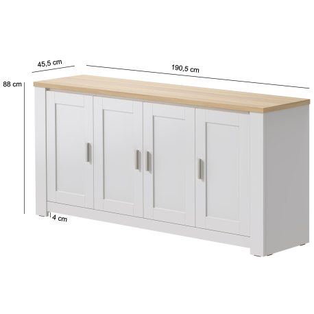 Aparador FLORENÇA - branco e carvalho - medidas Aparador FLORENÇA - branco e carvalho - medidas