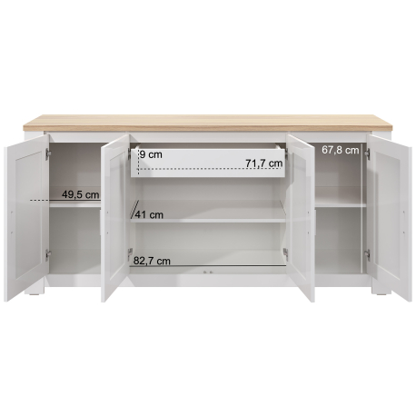 Aparador FLORENÇA - branco e carvalho - medidas Aparador FLORENÇA - branco e carvalho - medidas