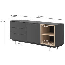 Aparador MALMO - cinzento escuro - medidas