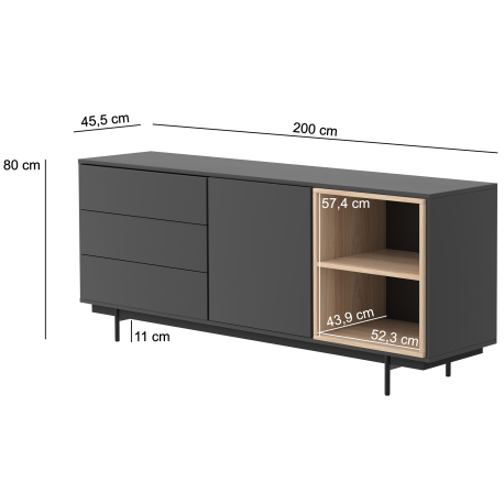 Aparador MALMO - cinzento escuro - medidas