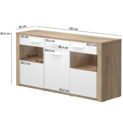Aparador PARIS - carvalho natura e branco - medidas